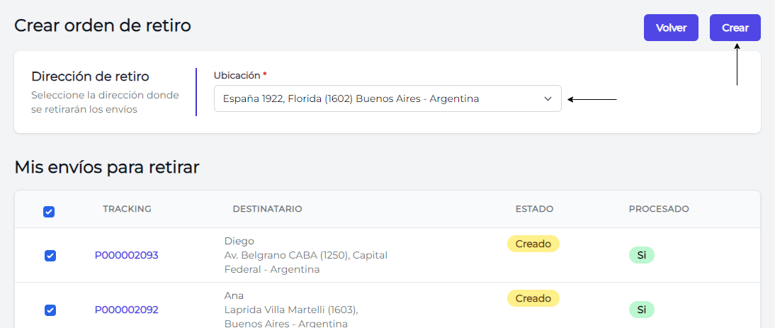 Seleccionar dirección de origen y envíos Seleccionar dirección de origen y envíos